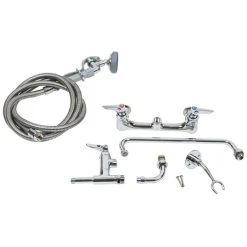 T&S Brass And Bronze Works T&S B-0175 Wall Mounted Pre-Rinse Faucet With Adjustable 8" Centers, Angled Spray Valve, 104" Hose, 12" Add-On Faucet, 90 Degree Swivel Adapter, And Wall Hook -T&S Brass Shop 1021617