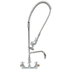 T&S Brass And Bronze Works T&S B-0287 EasyInstall Wall Mounted 38 1/4" High Pre-Rinse Faucet With Adjustable 8" Centers, 44" Hose, And 12" Add-On Faucet -T&S Brass Shop 1022424