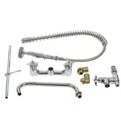 T&S Brass And Bronze Works T&S B-0287 EasyInstall Wall Mounted 38 1/4" High Pre-Rinse Faucet With Adjustable 8" Centers, 44" Hose, And 12" Add-On Faucet -T&S Brass Shop 1022428