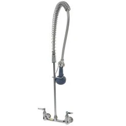 T&S Brass And Bronze Works T&S B-0133-08C EasyInstall Wall Mounted 33 1/4" High Pre-Rinse Faucet With Adjustable 8" Centers, Ergonomic Low Flow Spray Valve, And 44" Hose -T&S Brass Shop 1023158