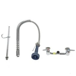 T&S Brass And Bronze Works T&S B-0133-08C EasyInstall Wall Mounted 33 1/4" High Pre-Rinse Faucet With Adjustable 8" Centers, Ergonomic Low Flow Spray Valve, And 44" Hose -T&S Brass Shop 1023164