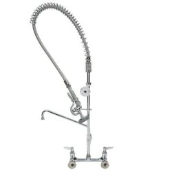 T&S Brass And Bronze Works T&S B-0133-12-CR-B EasyInstall Wall Mounted 37 1/2" High Pre-Rinse Faucet With Adjustable 8" Centers, 1.15 GPM Spray Valve, 44" Hose, 12" Add-On Faucet, And 6" Wall Bracket -T&S Brass Shop 1024414
