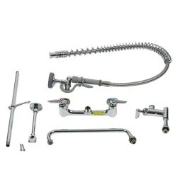 T&S Brass And Bronze Works T&S B-0133-12-CR-B EasyInstall Wall Mounted 37 1/2" High Pre-Rinse Faucet With Adjustable 8" Centers, 1.15 GPM Spray Valve, 44" Hose, 12" Add-On Faucet, And 6" Wall Bracket -T&S Brass Shop 1024415