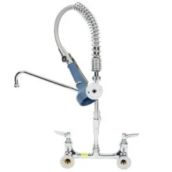 T&S Brass And Bronze Works T&S MPR-8WLN-12 EasyInstall Wall Mounted 22 1/8" High Mini Pre-Rinse Faucet With Adjustable 8" Centers, 1.07 GPM Ergonomic Spray Valve, 24" Hose, 12" Add-On Faucet, And 6" Wall Bracket -T&S Brass Shop 1028456