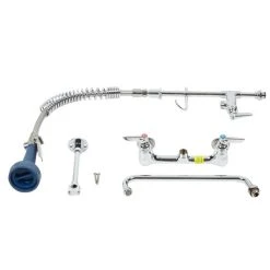 T&S Brass And Bronze Works T&S MPR-8WLN-12 EasyInstall Wall Mounted 22 1/8" High Mini Pre-Rinse Faucet With Adjustable 8" Centers, 1.07 GPM Ergonomic Spray Valve, 24" Hose, 12" Add-On Faucet, And 6" Wall Bracket -T&S Brass Shop 1028457