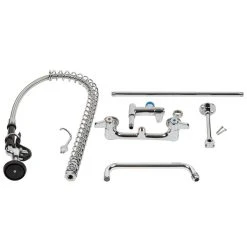 T&S Brass And Bronze Works Equip By T&S 5PR-8W10 Wall Mounted 42 1/2" High Pre-Rinse Faucet With 8" Adjustable Centers, 44" Hose, 10" Add-On Faucet, And 6" Wall Bracket -T&S Brass Shop 1044211