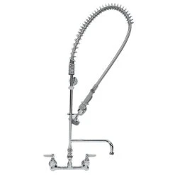 T&S Brass And Bronze Works T&S B-0133-12-CR-B EasyInstall Wall Mounted 37 1/2" High Pre-Rinse Faucet With Adjustable 8" Centers, 1.15 GPM Spray Valve, 44" Hose, 12" Add-On Faucet, And 6" Wall Bracket -T&S Brass Shop 1044982