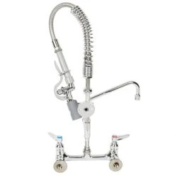 T&S Brass And Bronze Works T&S MPY-8WLN-08 EasyInstall Wall Mounted 22 1/4" High Mini Pre-Rinse Faucet With Adjustable 8" Centers, Low Flow Spray Valve, 24" Hose, 8" Add-On Faucet, And 6" Wall Bracket -T&S Brass Shop 1216642