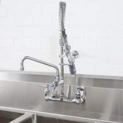 T&S Brass And Bronze Works T&S MPY-8WLN-08 EasyInstall Wall Mounted 22 1/4" High Mini Pre-Rinse Faucet With Adjustable 8" Centers, Low Flow Spray Valve, 24" Hose, 8" Add-On Faucet, And 6" Wall Bracket