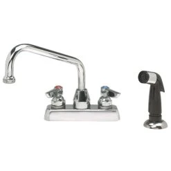 Advance Tabco A-29 Deck Mount Faucet With 4" Centers, Gooseneck Nozzle, And Melt Down Spray Nozzle