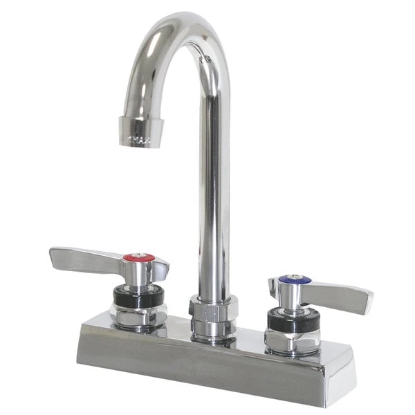 Advance Tabco K-62 Deck Mounted Faucet With 3 1/2" Gooseneck Nozzle, 4" Centers, 2 GPM Aerator, And Lever Handles 3 Advance Tabco K-62 Deck Mounted Faucet With 3 1/2" Gooseneck Nozzle, 4" Centers, 2 GPM Aerator, And Lever Handles