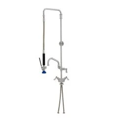 Fisher 50660 Deck Mounted Pre-Rinse Faucet With Flex Inlets, Swivel Arm, 12" Add-On Faucet, And Wall Bracket