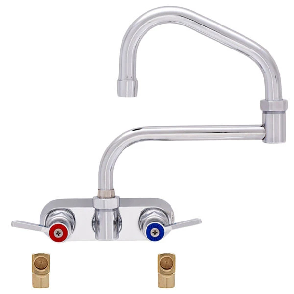 Fisher 19542 Backsplash Mounted Faucet With 4" Centers, 13" Double-Jointed Swing Nozzle, 2.2 GPM Aerator, Lever Handles, And Elbows 3 Fisher 19542 Backsplash Mounted Faucet With 4" Centers, 13" Double-Jointed Swing Nozzle, 2.2 GPM Aerator, Lever Handles, And Elbows