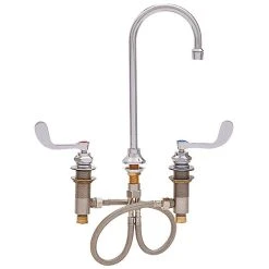 Fisher 73376 Deck Mounted Hand Washing Faucet With Widespread Deck, 5 1/2" Rigid Gooseneck Nozzle, 0.35 GPM PCA Spray Aerator, And Wrist Handles