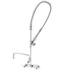 T&S Brass And Bronze Works T&S B-5125-12-BJ EasyInstall Wall Mounted Pre-Rinse Faucet With 8" Centers, 44" Hose, 12" Add-On Faucet, 1.07 GPM Spray Valve, And Eterna Cartridges -T&S Brass Shop 1437180