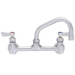 Fisher 60690 Backsplash Mounted Stainless Steel Faucet With 8" Centers, 14" Swing Nozzle, 2.2 GPM Aerator, And Lever Handles
