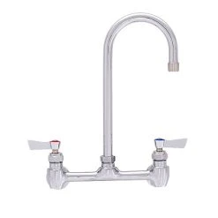 Fisher 61476 Backsplash Mounted Stainless Steel Faucet With 8" Centers, 3 1/2" Swivel Gooseneck Nozzle, 2.2 GPM Aerator, And Lever Handles