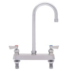Fisher 57789 Deck Mounted Stainless Steel Faucet With 8" Centers, 5 1/2" Swivel Gooseneck Nozzle, 2.2 GPM Aerator, And Lever Handles