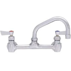 Fisher 60801 Backsplash Mounted Stainless Steel Faucet With 8" Centers, 12" Swing Nozzle, 2.2 GPM Aerator, Lever Handles, And EZ Install Adapters