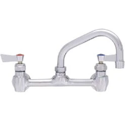 Fisher 61204 Backsplash Mounted Stainless Steel Faucet With 8" Centers, 6" Swing Nozzle, 2.2 GPM Aerator, Lever Handles, And EZ Install Adapters