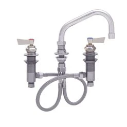 Fisher 59137 Deck Mounted Stainless Steel Faucet With Widespread Deck, 6" Swing Nozzle, 2.2 GPM Aerator, And Lever Handles