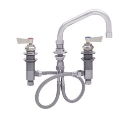 Fisher 59161 Deck Mounted Stainless Steel Faucet With Widespread Deck, 12" Swing Nozzle, 2.2 GPM Aerator, And Lever Handles