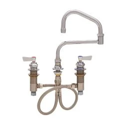 Fisher 59234 Deck Mounted Stainless Steel Faucet With Widespread Deck, 17" Double-Jointed Swing Nozzle, 2.2 GPM Aerator, And Lever Handles