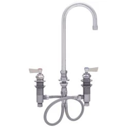 Fisher 59277 Deck Mounted Stainless Steel Faucet With Widespread Deck, 3 1/2" Swivel Gooseneck Nozzle, 2.2 GPM Aerator, And Lever Handles