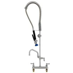 Fisher 68268 Deck Mounted Stainless Steel Pre-Rinse Faucet With 8" Centers, 36" Hose, 12" Add-On Faucet, And Wall Bracket