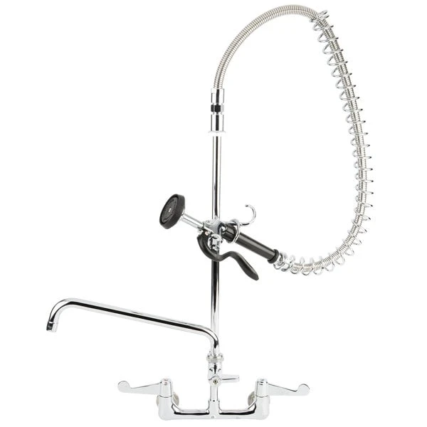 T&S Brass And Bronze Works Equip By T&S 5PR-8WWS12 Wall Mounted 35 3/4" High Pre-Rinse Faucet With 8" Adjustable Centers, Wrist Action Handles, 44" Hose, 12" Add-On Faucet, Supply Inlet Kit, And 6" Wall Bracket 3 T&S Brass And Bronze Works Equip By T&S 5PR-8WWS12 Wall Mounted 35 3/4" High Pre-Rinse Faucet With 8" Adjustable Centers, Wrist Action Handles, 44" Hose, 12" Add-On Faucet, Supply Inlet Kit, And 6" Wall Bracket