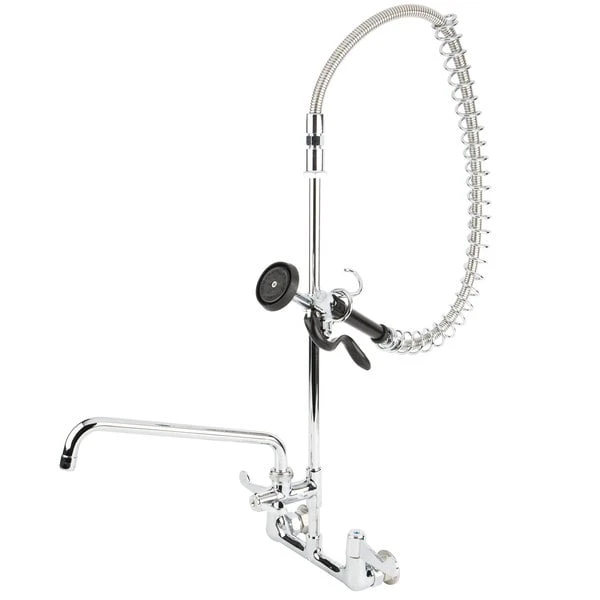 T&S Brass And Bronze Works Equip By T&S 5PR-8WWS12 Wall Mounted 35 3/4" High Pre-Rinse Faucet With 8" Adjustable Centers, Wrist Action Handles, 44" Hose, 12" Add-On Faucet, Supply Inlet Kit, And 6" Wall Bracket 4 T&S Brass And Bronze Works Equip By T&S 5PR-8WWS12 Wall Mounted 35 3/4" High Pre-Rinse Faucet With 8" Adjustable Centers, Wrist Action Handles, 44" Hose, 12" Add-On Faucet, Supply Inlet Kit, And 6" Wall Bracket - Image 2