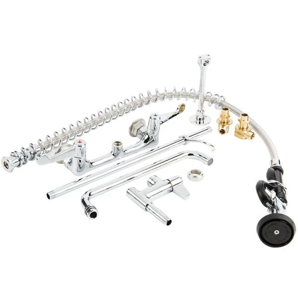 T&S Brass And Bronze Works Equip By T&S 5PR-8WWS12 Wall Mounted 35 3/4" High Pre-Rinse Faucet With 8" Adjustable Centers, Wrist Action Handles, 44" Hose, 12" Add-On Faucet, Supply Inlet Kit, And 6" Wall Bracket 7 T&S Brass And Bronze Works Equip By T&S 5PR-8WWS12 Wall Mounted 35 3/4" High Pre-Rinse Faucet With 8" Adjustable Centers, Wrist Action Handles, 44" Hose, 12" Add-On Faucet, Supply Inlet Kit, And 6" Wall Bracket - Image 5