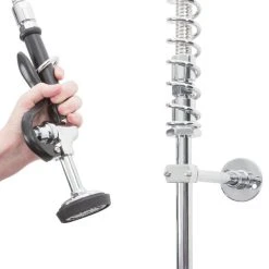 T&S Brass And Bronze Works Equip By T&S 5PR-4D12 Deck Mounted 38 1/4" High Pre-Rinse Faucet With 4" Adjustable Centers, 44" Hose, 12" Add-On Faucet, And 6" Wall Bracket -T&S Brass Shop 1494947