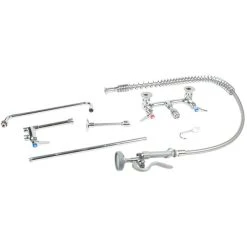 T&S Brass And Bronze Works T&S B-0133-063X EasyInstall Wall Mounted Pre-Rinse Faucet With Adjustable 8" Centers, 56" Hose, 14" Add-On Faucet, Vacuum Breaker, And 6" Wall Bracket -T&S Brass Shop 1495495