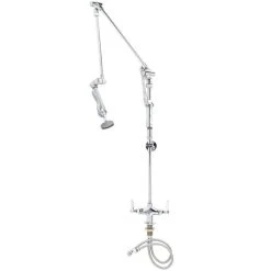 T&S Brass And Bronze Works T&S B-0114-01B-WH4 Deck Mounted 42 13/16" High Pre-Rinse Faucet With Flex Inlets, Spray Valve, Roto-Flex Support, And 6" Wall Bracket