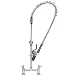 T&S Brass And Bronze Works T&S B-0123-CR-J EasyInstall Deck Mounted Pre-Rinse Faucet With 8" Centers, 1.07 GPM Spray Valve, Cerama Cartridges, And Lever Handles