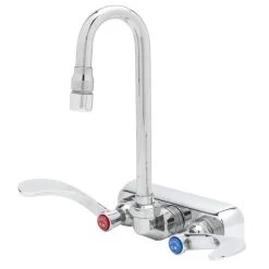 T&S Brass And Bronze Works T&S B-1115-132XAW4K Wall Mounted Workboard Faucet With 4" Centers, 2 7/8" Gooseneck Spout, 2.2 GPM Aerator, Eterna Cartridges, Elbows, And Wrist Handles