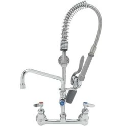T&S Brass And Bronze Works T&S MPY-8WLN-08-CR EasyInstall Wall Mounted Pre-Rinse Faucet With 8" Centers, 24" Hose, 8" Riser, Spray Valve, 8" Add-On Faucet, And 6" Wall Bracket