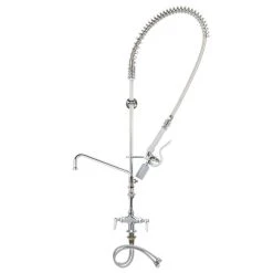 T&S Brass And Bronze Works T&S B-0113-14CRQJST EasyInstall Deck Mounted Pre-Rinse Faucet With Flex Inlets, 44" Hose, 24" Riser, 14" Add-On Faucet, And Lever Handles