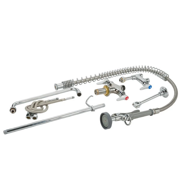 T&S Brass And Bronze Works T&S B-2338 Deck Mounted 40" High Pre-Rinse Faucet With Flex Inlets, 44" Hose, 12" Add-On Faucet, And Wall Bracket 5 T&S Brass And Bronze Works T&S B-2338 Deck Mounted 40" High Pre-Rinse Faucet With Flex Inlets, 44" Hose, 12" Add-On Faucet, And Wall Bracket - Image 3