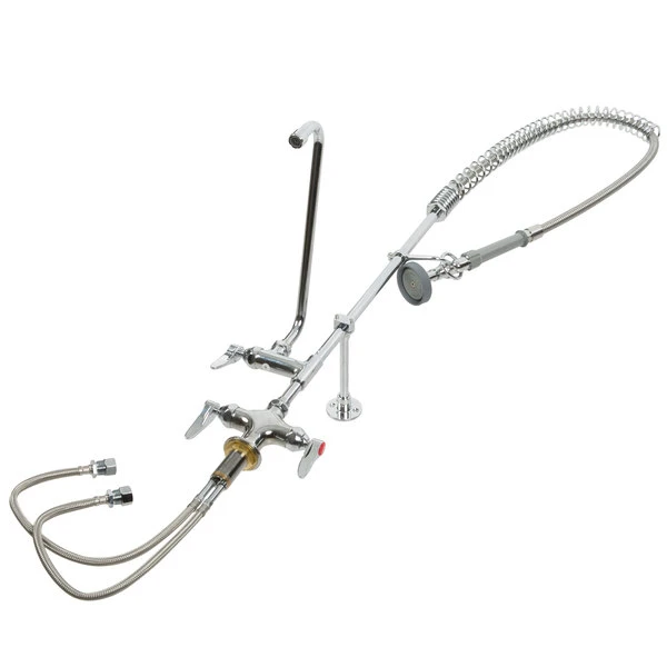 T&S Brass And Bronze Works T&S B-2338 Deck Mounted 40" High Pre-Rinse Faucet With Flex Inlets, 44" Hose, 12" Add-On Faucet, And Wall Bracket 4 T&S Brass And Bronze Works T&S B-2338 Deck Mounted 40" High Pre-Rinse Faucet With Flex Inlets, 44" Hose, 12" Add-On Faucet, And Wall Bracket - Image 2