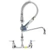 T&S Brass And Bronze Works T&S MPR-2DLN-08-CRS Low Profile Deck Mounted Pre-Rinse Faucet With 8" Centers, 24" Hose, 1.07 GPM Spray Valve, Swivel, 8" Add-On Faucet, And Wall Bracket
