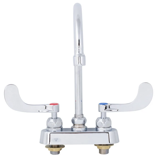 T&S Brass And Bronze Works T&S B-1141-04-CR Deck Mounted Workboard Faucet With 4" Centers, 5 3/4" Gooseneck Spout, 2.2 GPM Aerator, Cerama Cartridges, And Wrist Handles 4 T&S Brass And Bronze Works T&S B-1141-04-CR Deck Mounted Workboard Faucet With 4" Centers, 5 3/4" Gooseneck Spout, 2.2 GPM Aerator, Cerama Cartridges, And Wrist Handles - Image 2
