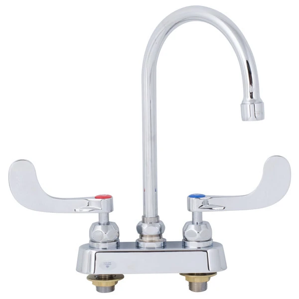 T&S Brass And Bronze Works T&S B-1141-04-CR Deck Mounted Workboard Faucet With 4" Centers, 5 3/4" Gooseneck Spout, 2.2 GPM Aerator, Cerama Cartridges, And Wrist Handles 5 T&S Brass And Bronze Works T&S B-1141-04-CR Deck Mounted Workboard Faucet With 4" Centers, 5 3/4" Gooseneck Spout, 2.2 GPM Aerator, Cerama Cartridges, And Wrist Handles - Image 3