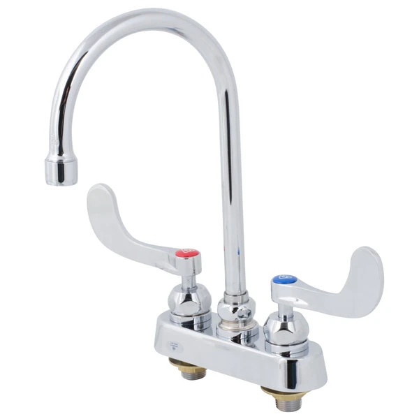 T&S Brass And Bronze Works T&S B-1141-04-CR Deck Mounted Workboard Faucet With 4" Centers, 5 3/4" Gooseneck Spout, 2.2 GPM Aerator, Cerama Cartridges, And Wrist Handles 3 T&S Brass And Bronze Works T&S B-1141-04-CR Deck Mounted Workboard Faucet With 4" Centers, 5 3/4" Gooseneck Spout, 2.2 GPM Aerator, Cerama Cartridges, And Wrist Handles