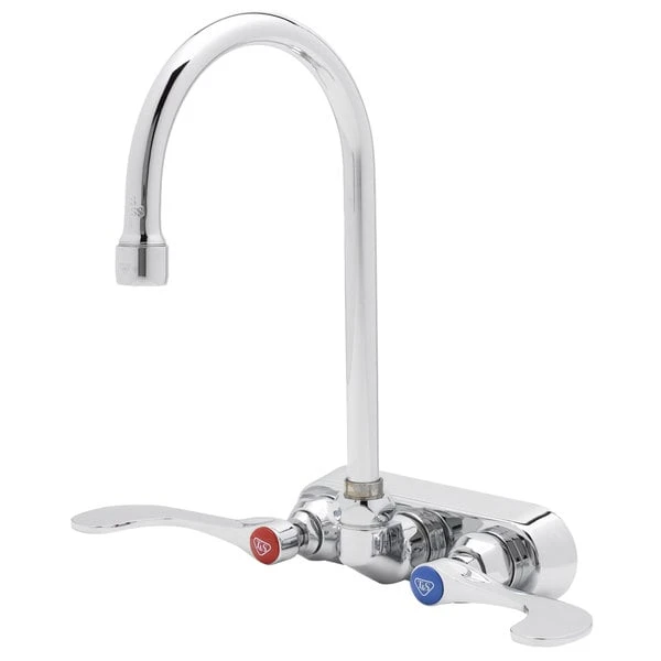 T&S Brass And Bronze Works T&S B-1146-04XS-F12 Wall Mounted Workboard Faucet With 4" Centers, 5 3/4" Gooseneck Spout, 1.2 GPM Aerator, Eterna Cartridges, And Wrist Handles 3 T&S Brass And Bronze Works T&S B-1146-04XS-F12 Wall Mounted Workboard Faucet With 4" Centers, 5 3/4" Gooseneck Spout, 1.2 GPM Aerator, Eterna Cartridges, And Wrist Handles