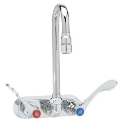 T&S Brass And Bronze Works T&S B-1115-132XN5Q4 Wall Mounted Workboard Faucet With 4" Centers, 2 7/8" Gooseneck Spout, .5 GPM Non-Aerated Spray Device, Eterna Cartridges, And Wrist Handles -T&S Brass Shop 1606712
