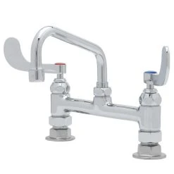 T&S Brass And Bronze Works T&S B-0220-061X-WH4 Deck Mounted Pantry Faucet With 8" Adjustable Centers, 10" Swing Spout, Stream Regulator Outlet, Eterna Cartridges, And Wrist Handles