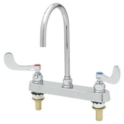 T&S Brass And Bronze Works T&S B-1142-QT5XPF15 Deck Mounted Workboard Faucet With 8" Centers, 5 11/16" Gooseneck Spout, 1.5 GPM Flow Regulator Swivel Piece, Eterna Cartridges, Wrist Handles