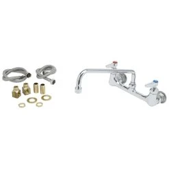 T&S Brass And Bronze Works T&S B-0231-CR-K-F15 Wall Mounted Pantry Faucet With 8" Centers, 12" Swing Spout, 1.5 GPM Aerator, Cerama Cartridges, Supply Lines, And Lever Handles